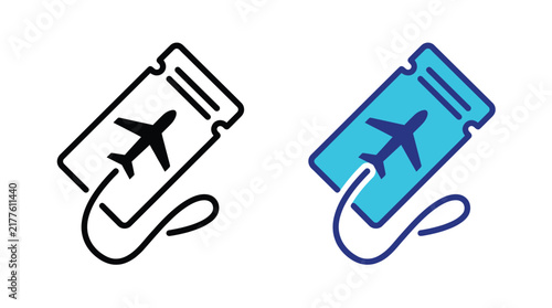 Airplane ticket icon with a stylized plane outlined and filled versions