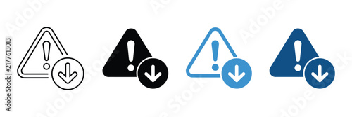 reduce risk icon set, warning triangle and downward trend symbols for safety management and risk reduction
