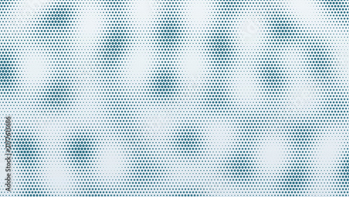 Abstract wave halftone background with three-source interference bloom and graduated deep ocean blue dots on light minimal backdrop