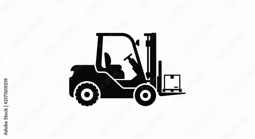 Fototapeta premium Forklift truck silhouette against a white background a monochrome industrial graphic