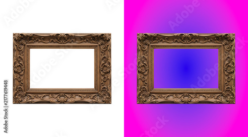 Obraz na plátně Ornate antique wooden frame with intricate carved floral patterns isolated on a