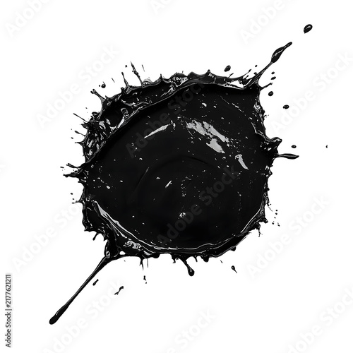 Glossy Black Paint Splatter Isolated on Transparent Background