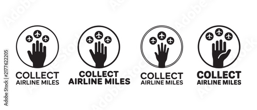 Airline miles icon set with travel reward symbols for aviation design.