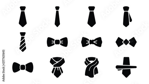 Obraz na płótnie Various styles of black tie neckwear including ties bowties and ascots on transp