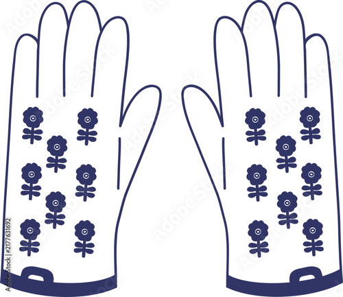 Pair of Gloves with Flower Pattern. Hand Drawn Doodle