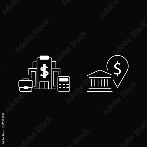 business finance and banking line icon set ,briefcase building dollar vector illustration
