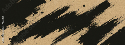 Black Brush Stroke Texture on Beige Background, Artistic Grunge Effect, Modern Design