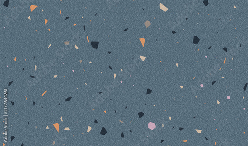 Blue Terrazzo Pattern Background, Colorful Stone Chips and Speckled Texture, Modern Design