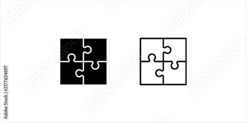 Set of puzzle piece icons in solid and outline vector style