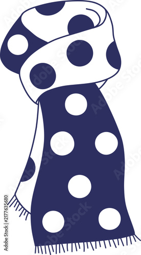 Winter Scarf with White Polka Dots and Fringe Hand Drawn