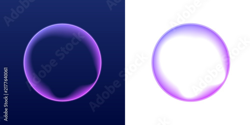 Konstfotografi A fluid-shaped neon ring emits a smooth purple glow