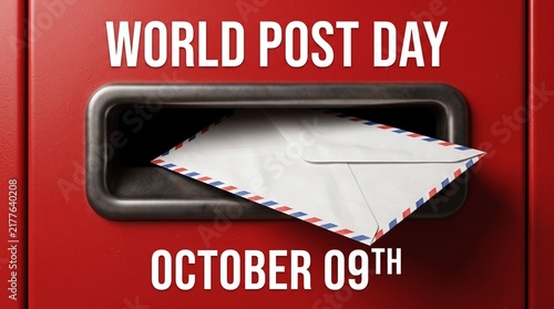 Obraz na płótnie World Post Day October 9th Envelope in Red Mailbox