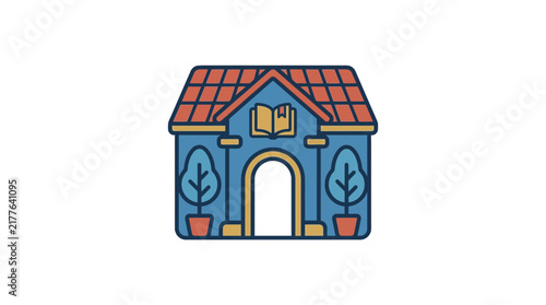School building icon with open book symbol.