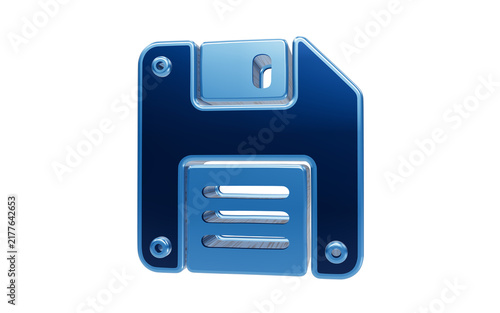 Save Icon: A blue, glossy save icon, reminiscent of a floppy disk, presented clearly against a plain background, symbolizing data storage and retrieval.