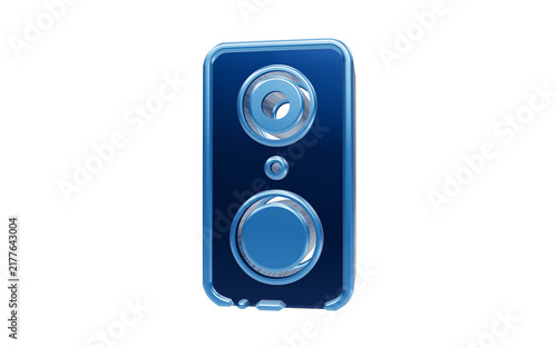 Canvas Print Compact Audio Speaker: A sleek, modern, blue audio speaker with two distinct circular speaker cones and a central indicator light, designed for powerful sound reproduction