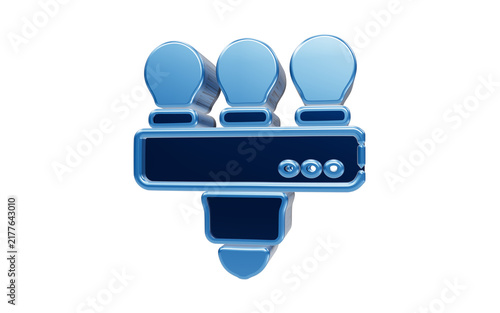 Canvas Print Three Blue Lightbulbs on a Stand: A stylized illustration of three bright blue light bulbs mounted on a dark blue stand, representing creativity, innovation, and new ideas