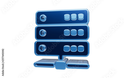 Fotografie Server Rack Icon: A 3D illustration of a blue server rack, symbolizing data storage, networking, and digital infrastructure