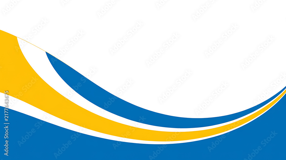 Obraz premium Abstract background, featuring dynamic yellow, and blue wave, shapes on a, clean white surface, for corporate branding layouts.