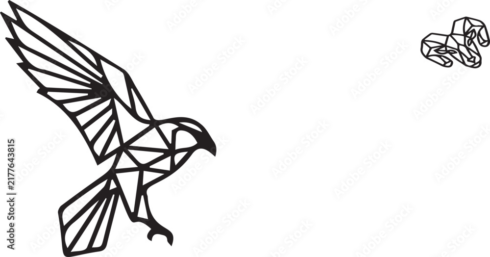 Fototapeta premium Geometric Flying Eagle Vector Design in Low Poly Line Art Style