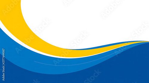Abstract background, with bold yellow, and blue curved, waves on a, white backdrop for, and web templates use.