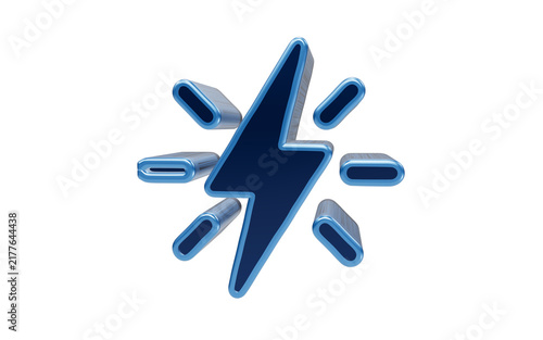 Fotografie Bolt of Energy Symbol: A stylized 3D illustration of a dark blue lightning bolt radiating energy and power, symbolizing dynamism and electrical force