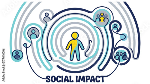Social Impact and Community Engagement Concept Illustration showing Network Effect and Philanthropic Influence for Corporate Social Responsibility and Non Profit Organizational Growth Strategies