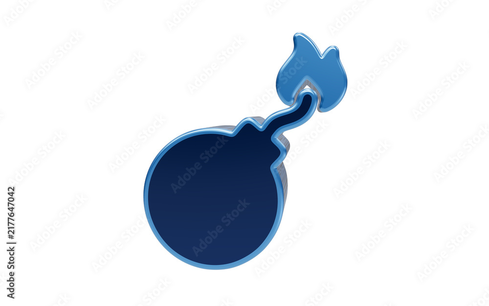 Obraz premium Explosive Threat: A stylized, 3D rendering of a dark blue bomb icon with a lit blue fuse, representing danger, conflict, or an urgent situation.