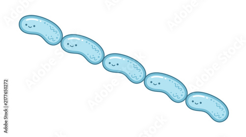 Cute blue chain of cocci bacteria illustration.