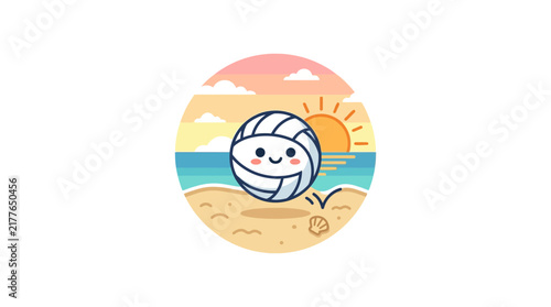 Happy volleyball on beach.