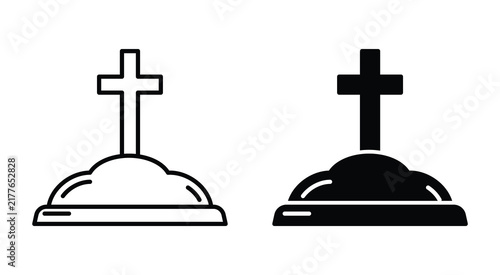 Foto Grave Cross Icon Set Thin Outline and Black Glyph Cemetery Memorial Tombstone Symbols Isolated Design vector illustration