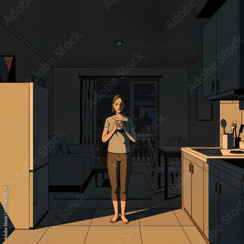 Woman Holding Warm Drink Alone at Night