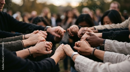 Group of Diverse People Holding Hands in Unity Community Support Togetherness and Solidarity Outdoors