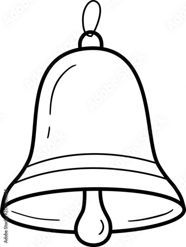 Hand drawn bell outline vector illustration isolated on white background. Black line art jingle bell for coloring book, christmas decor, school card