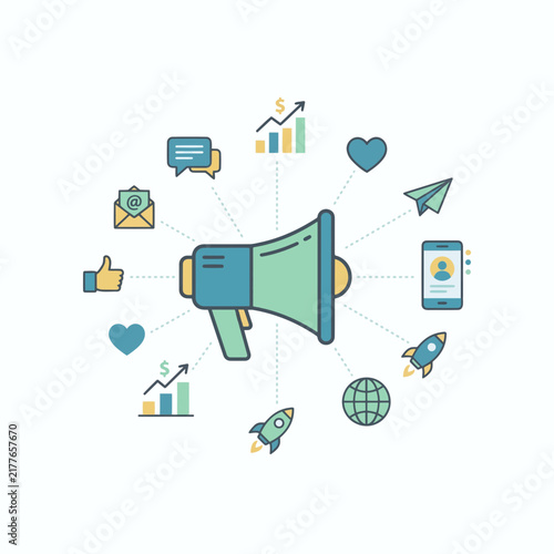 Digital Marketing and Social Media Business Illustration