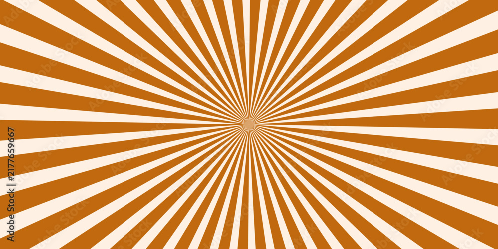Fototapeta premium Modern orange radial burst background with bold spokes streaming from the middle, abstract retro design for website header, brochure and advertising.