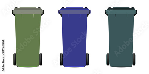 Obraz na plátně Three colorful trash cans for recycling and waste management transparent backgro