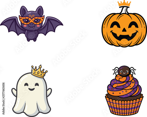 Cute Halloween set with bat pumpkin ghost spider cupcake