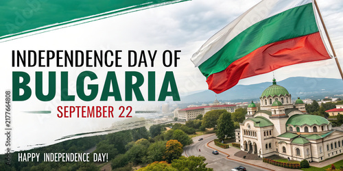 Independence Day Bulgaria Poster with National Flag and Sofia Cathedral