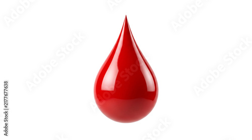 Red glossy liquid droplet icon in high definition three dimensional style on checkered background for healthcare graphic design and medical UI applications.