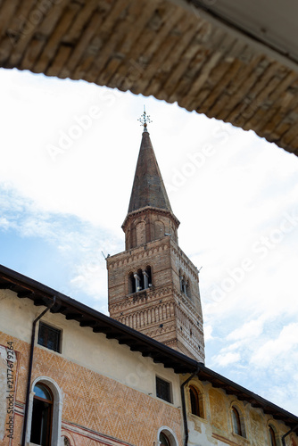 Bild auf Leinwand Romanesque Gothic bell tower of the Cathedral of San Marco in Pordenone Friuli V