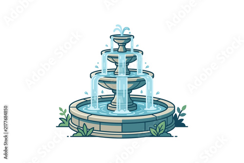 Three-Tier Stone Water Fountain Vector Illustration