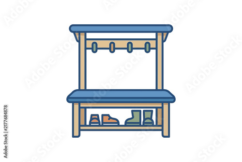 Hallway Coat Rack and Shoe Bench Vector Illustration