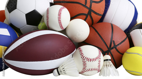 Canvastavla Isolated collection of various sports balls and equipment for popular competitiv