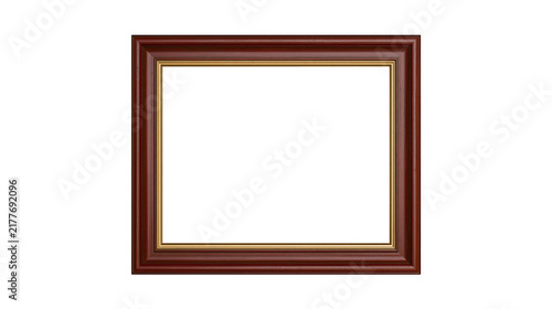 Konstfotografi Isolated elegant classic wooden picture frame with gold trim, ready for your che