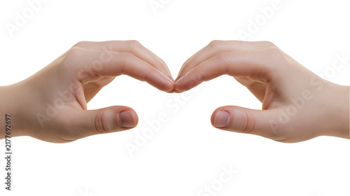 Bild auf Leinwand Isolated two adult human hands forming a delicate heart shape as a symbol of lov