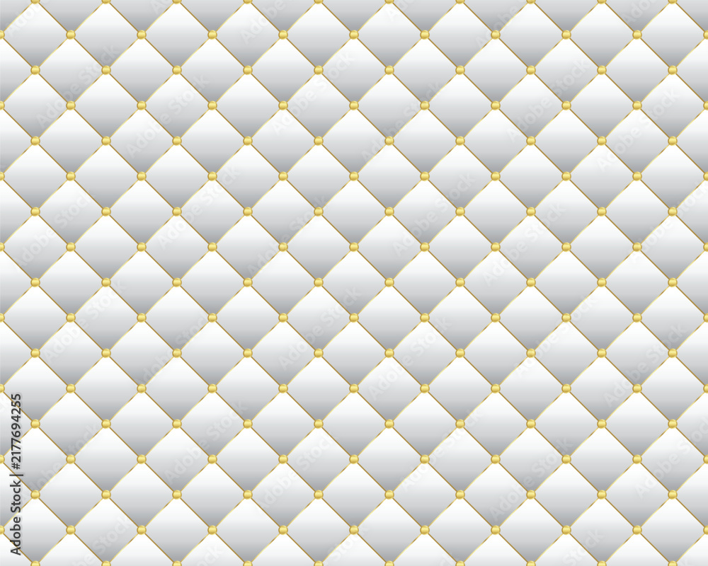 Obraz premium White diamond shape upholstery luxury background with golden buttons with border