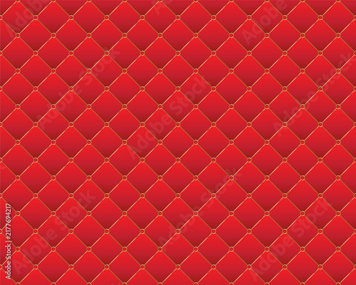 Red diamond shape upholstery luxury background with red buttons with golden border