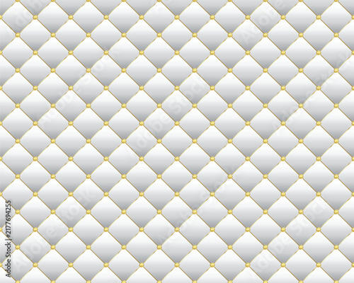 White diamond shape upholstery luxury background with golden buttons with border