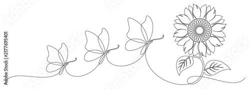 Continuous line drawing of sunflower and butterfly 1.eps