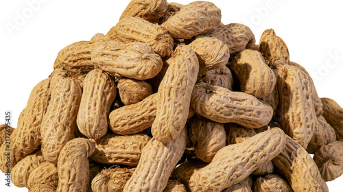 Bild auf Leinwand Isolated pile of unroasted peanuts in their shells, delicious healthy snack ingr